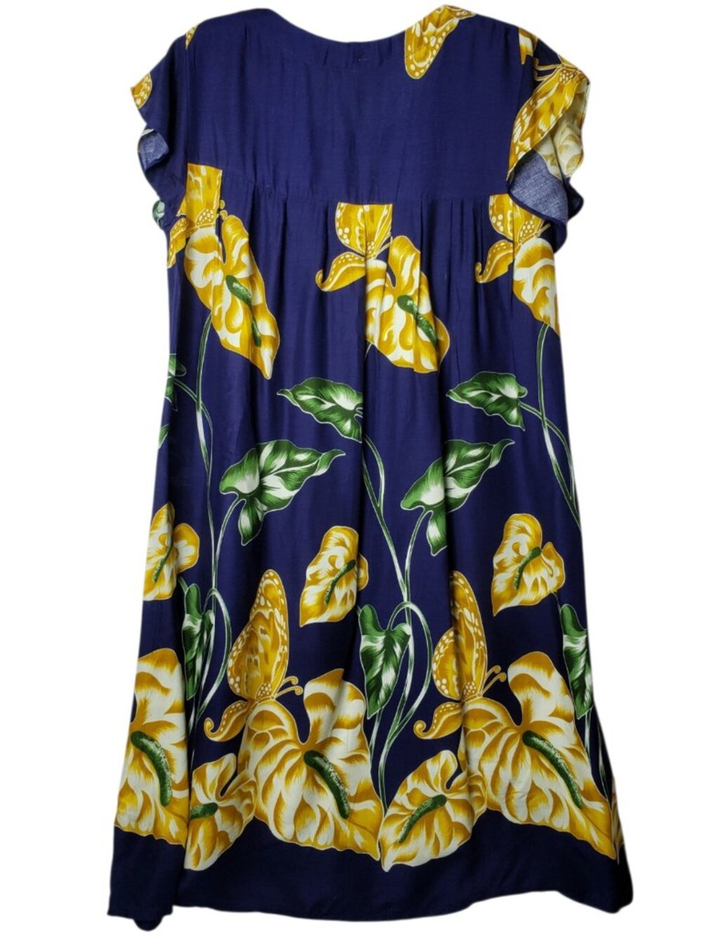 Lilias Women's Navy Tropical Floral Butterfly Midi Dress W/Pockets Large - Picture 3 of 10